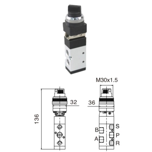 G 1/4 mechaninis 5/2 skirstytuvas su pasukamu juodu mygtuku G 1/4 mechaninis 5/2 skirstytuvas su pasukamu juodu mygtuku